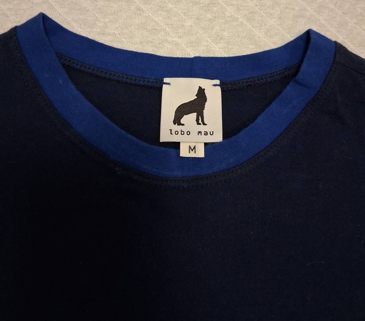 Lobo Mau Womens Medium Cropped Oversized Tshirt Blue 3/4 Dolman Sleeve — image 2 of 4